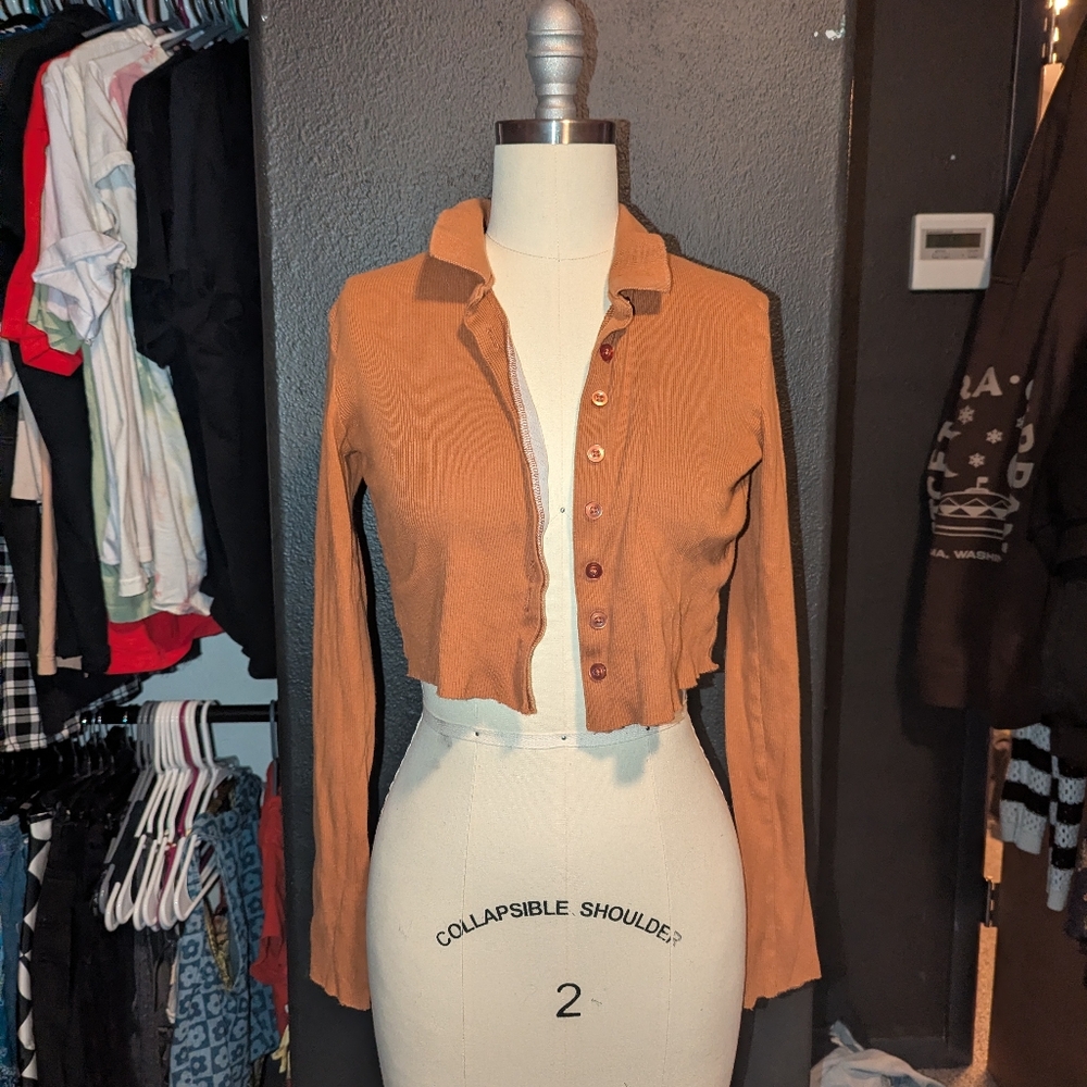 Orange Cropped Button Up Urban Outfitters